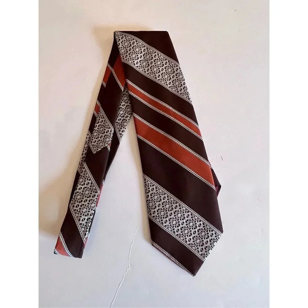 Vintage 𝅺Givenchy brown‎ and ivory striped mens tie